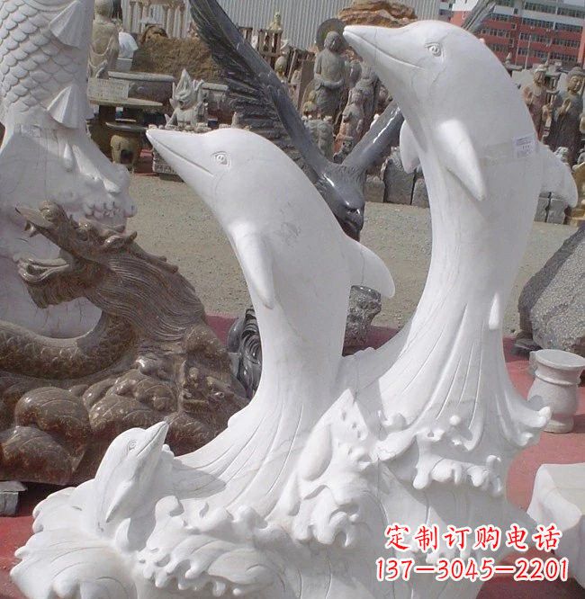 内江汉白玉海豚石雕