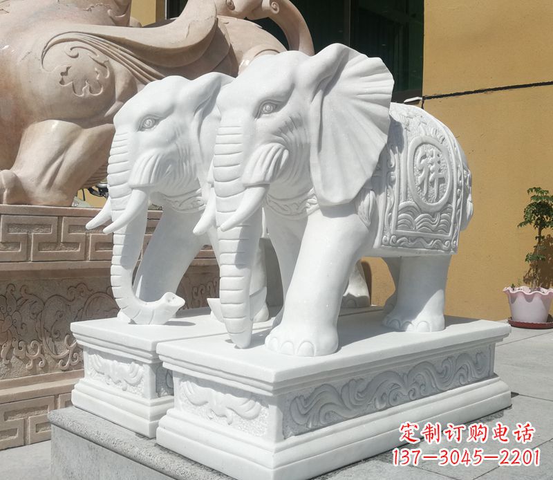 内江属于你的祝福——汉白玉吉祥如意门口招财大象雕塑