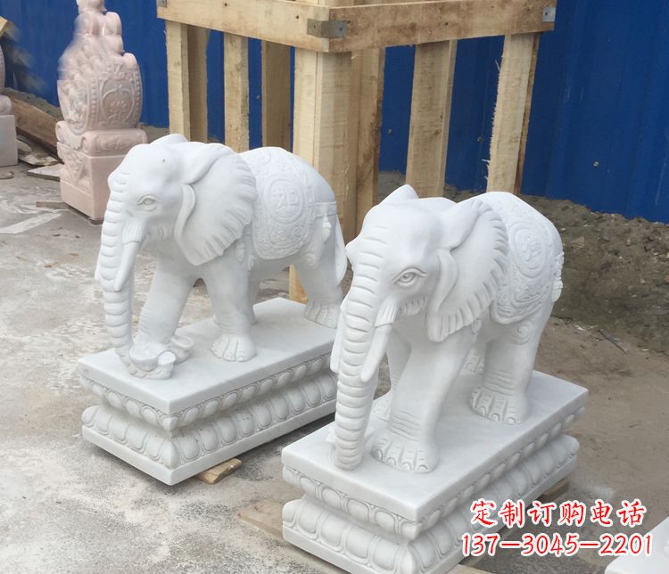 内江高端汉白玉吉祥如意大象门口招财雕塑