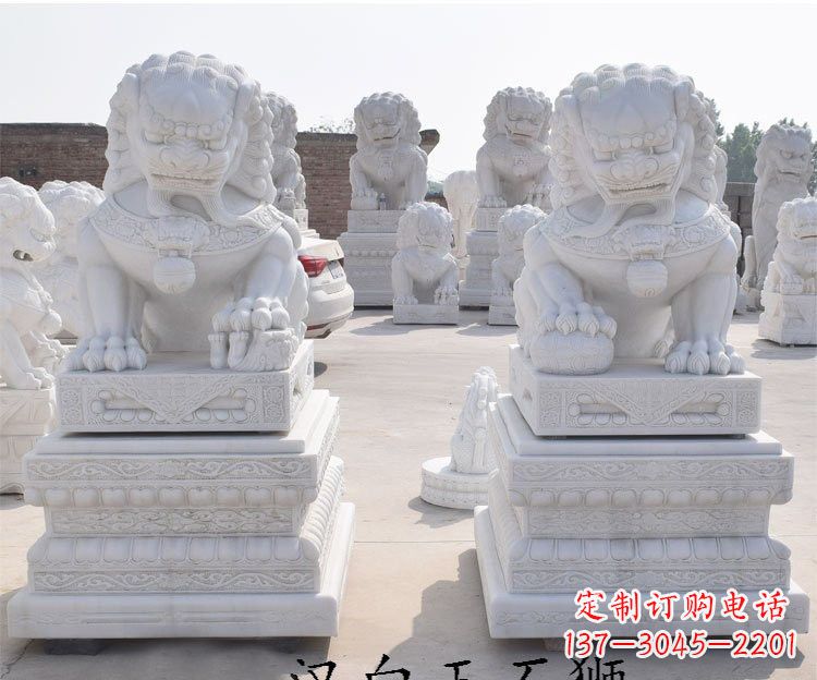 内江汉白玉看门狮子雕塑
