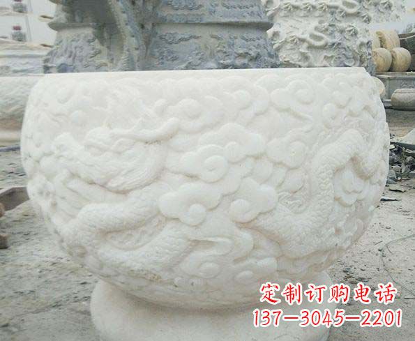 内江汉白玉龙浮雕招财水缸，让你家居多一份福气