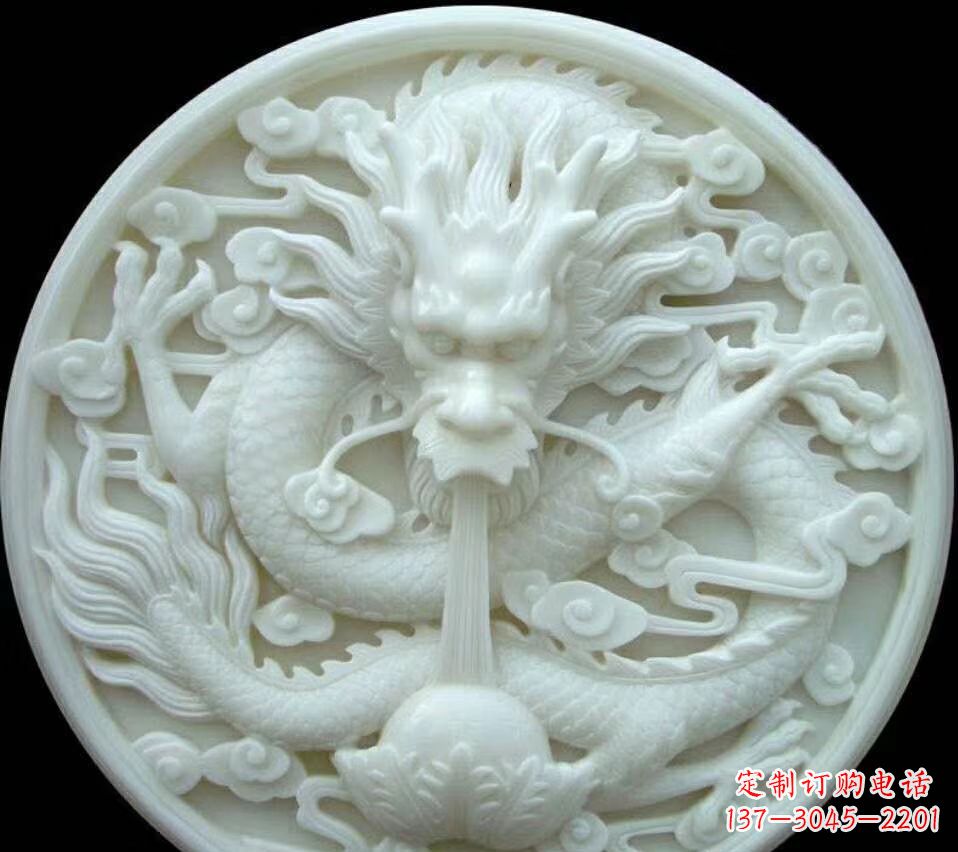 内江汉白玉雕刻龙头摆件,悠然吟诗引领风尚