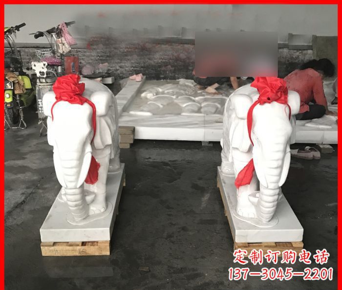 内江汉白玉雕刻招财小象,让你的家门口更加灵气