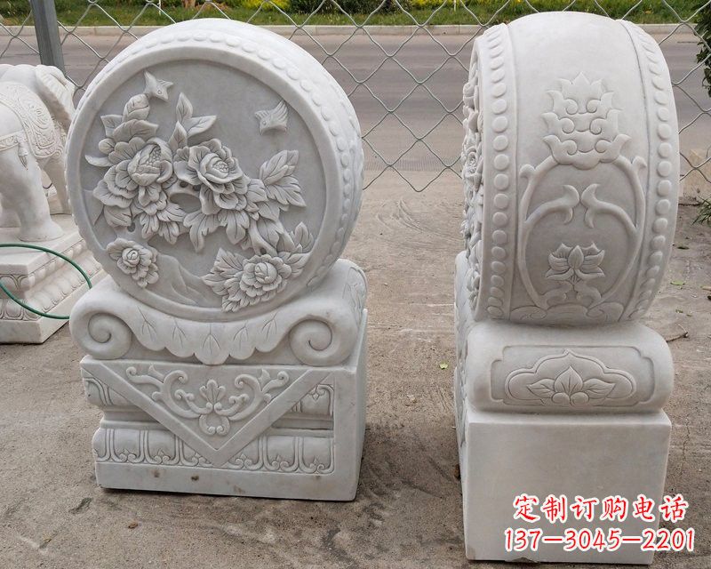内江汉白玉牡丹花门墩雕塑