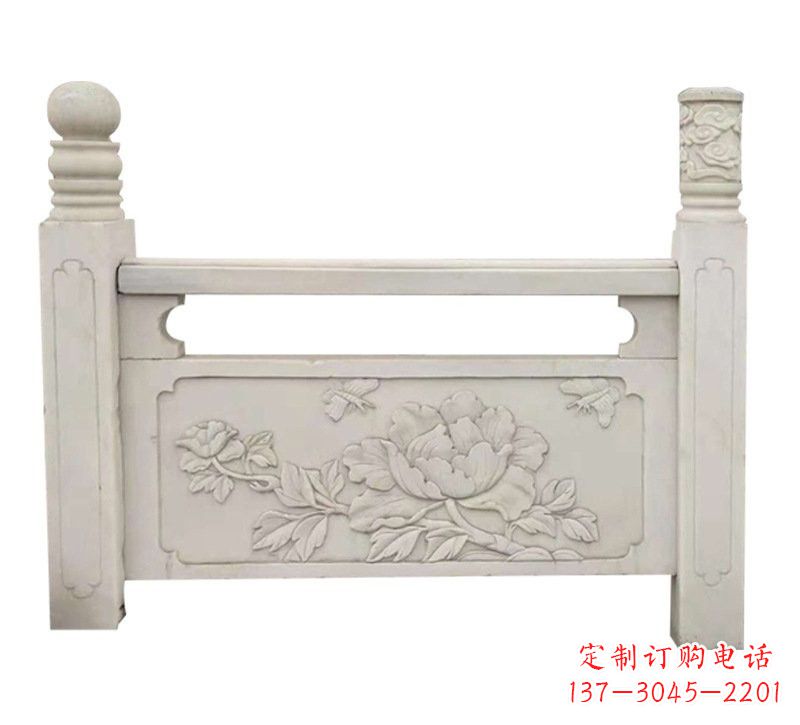 内江汉白玉牡丹花浮雕栏板，雕塑定制精品