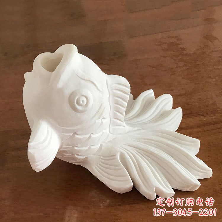 内江汉白玉喷水金鱼石雕-园林水景创意动物雕塑摆件