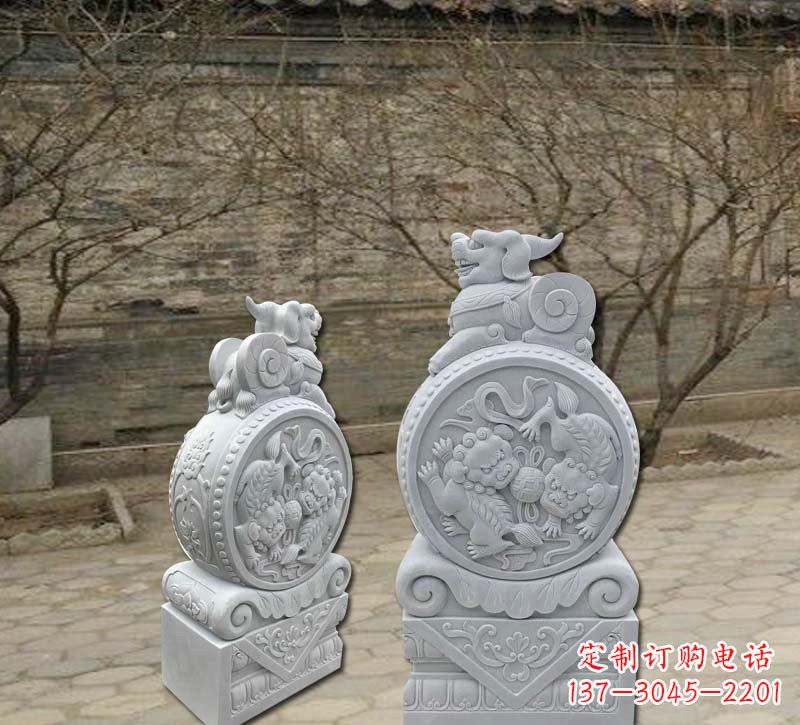 内江精美汉白玉貔貅门墩