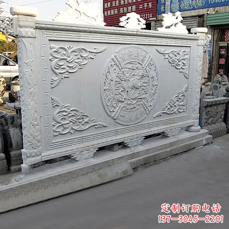 内江汉白玉麒麟石雕影壁墙-庭院别墅院落大门古建萧墙
