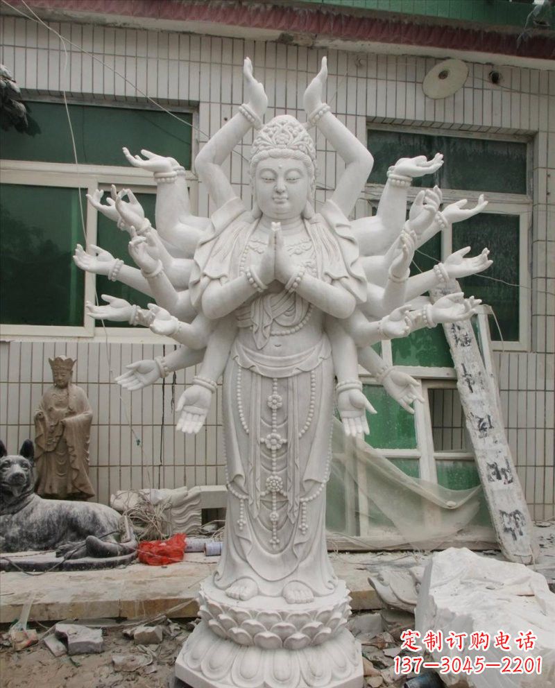 内江汉白玉千手观音雕塑,精致细腻,深具宗教意义