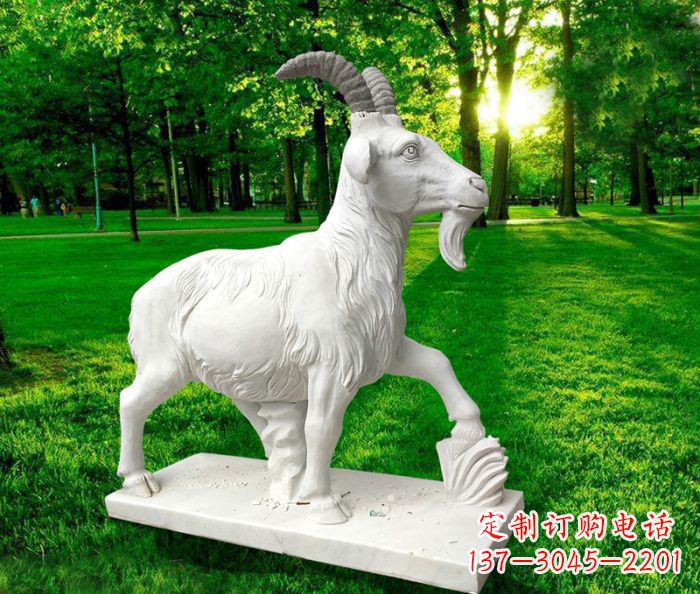 内江汉白玉精美山羊雕塑