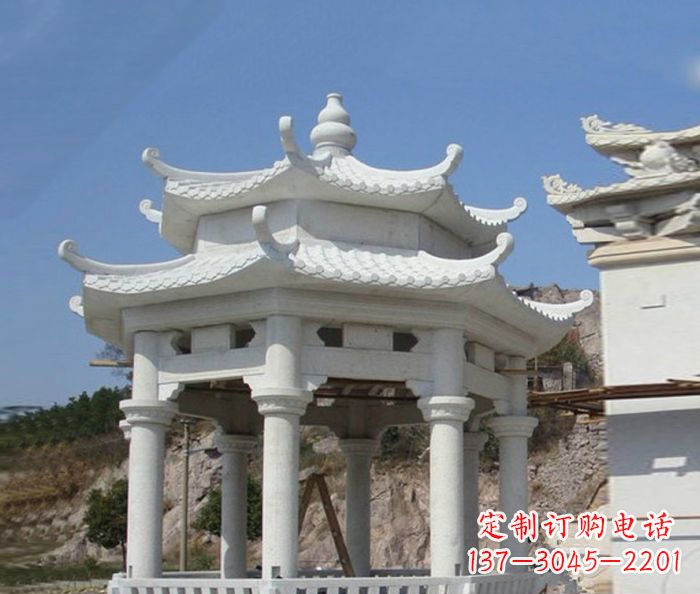 内江精美汉白玉双层石凉亭雕塑