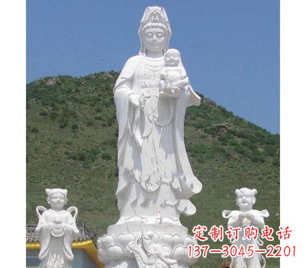 内江汉白玉观音善财童子龙女雕塑