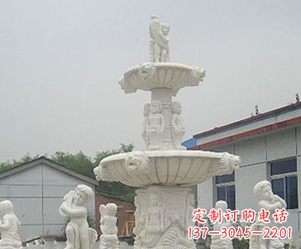 内江汉白玉天使大型喷泉石雕