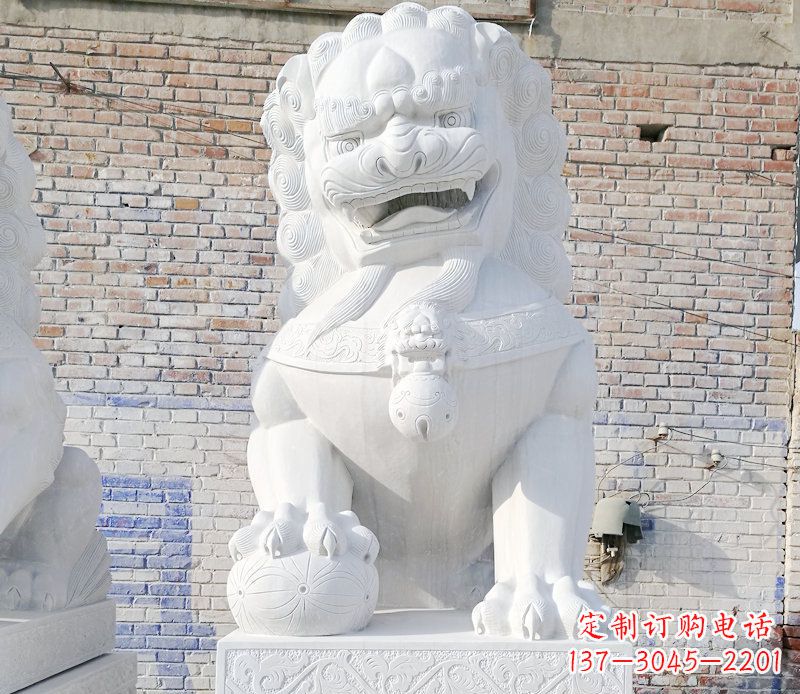 内江汉白玉庭院狮子门墩