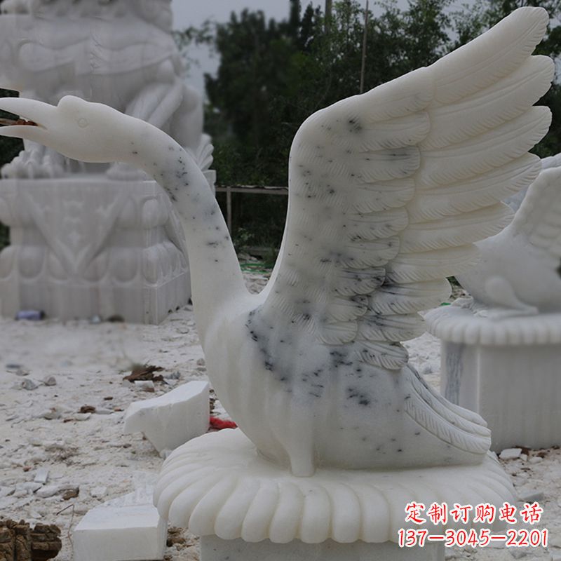 内江汉白玉吐水天鹅石雕