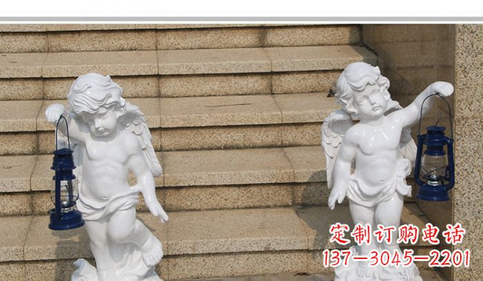 内江汉白玉小天使公园西方人物路灯石雕