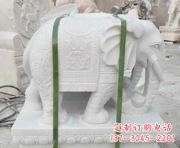 内江汉白玉招财大象石雕 (2)