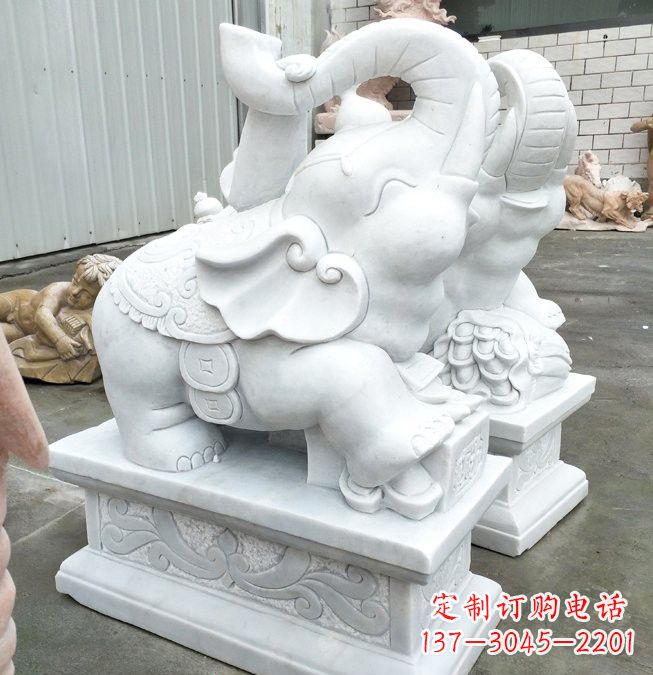 内江汉白玉招财如意小象石雕