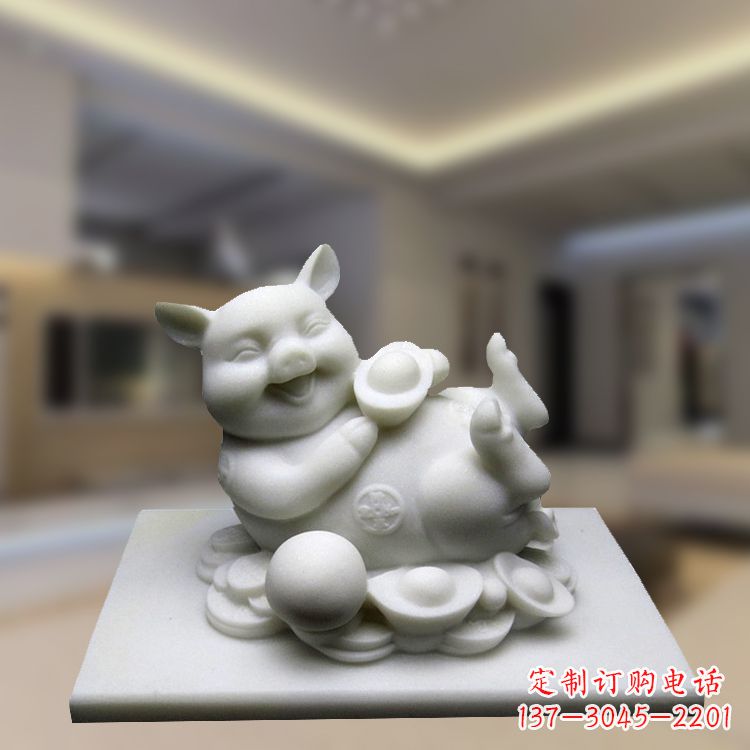 内江汉白玉动物雕塑,招财猪石雕精美装饰