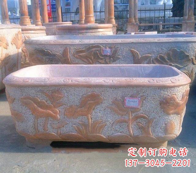内江荷花鲤鱼浮雕石水缸