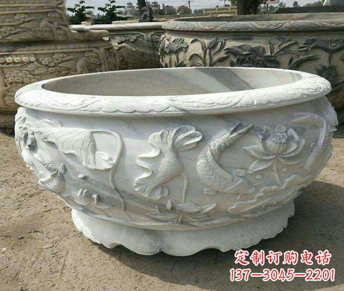 内江荷花鲤鱼石雕招财水缸