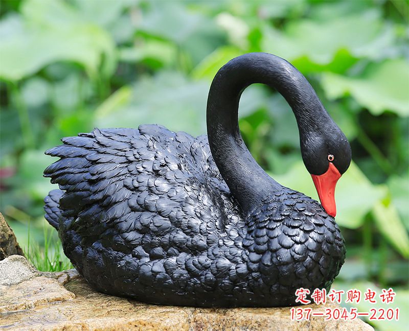 内江玻璃钢黑色曲颈天鹅雕塑