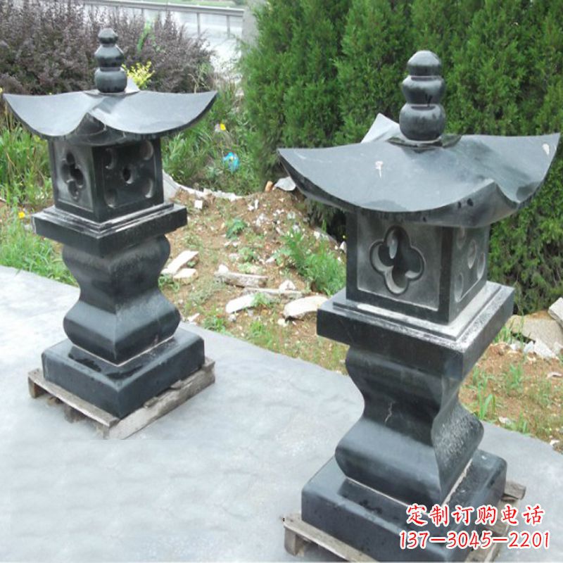 内江黑曜石材质灯笼雕塑