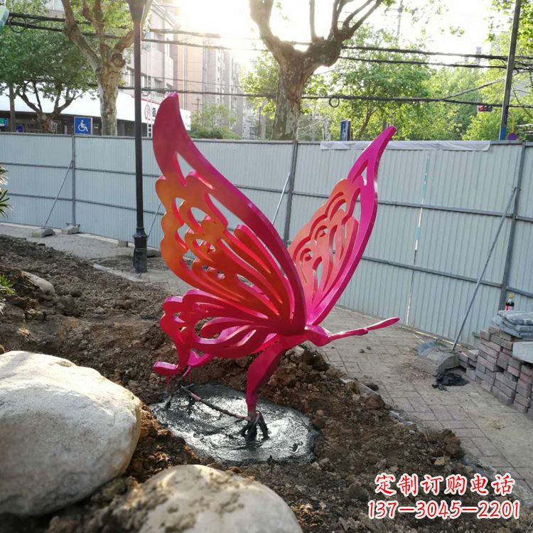 内江红色不锈钢蝴蝶园林摆件