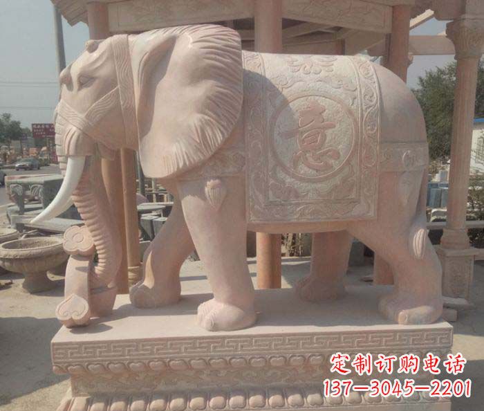 内江传神雕刻,精美雕塑——吉祥如意大象晚霞红门口石雕