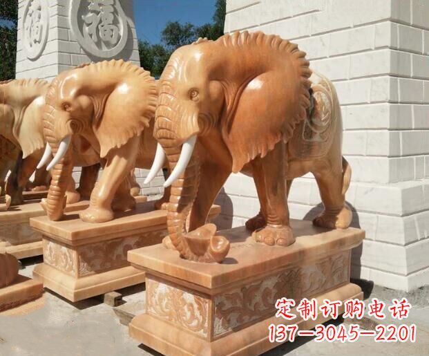 内江吉祥如意大象晚霞红门口石雕 (3)