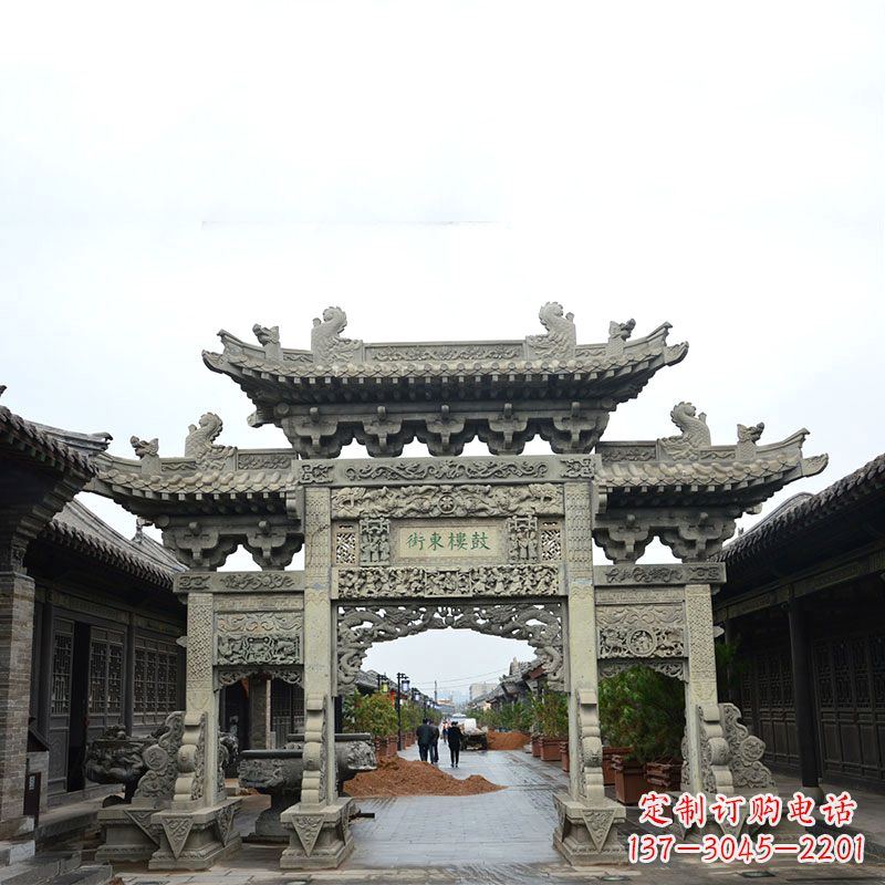 内江特色街道三门石雕牌楼雕塑