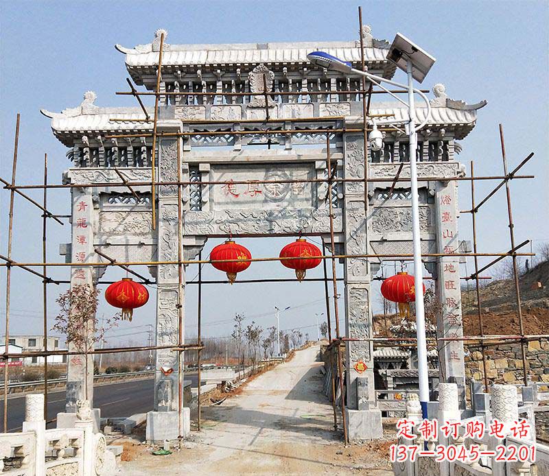 内江传统工艺精致三门牌坊石雕