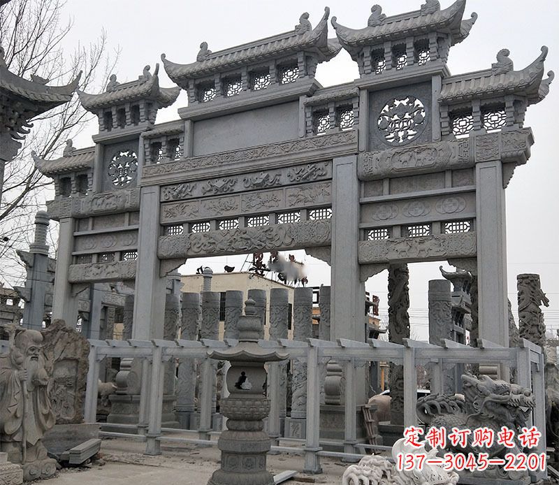 内江京中领雕塑:牌坊石雕定制