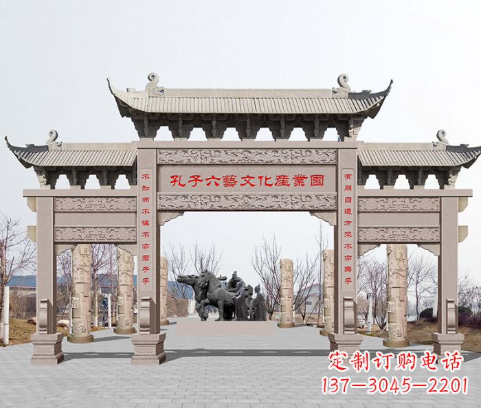 内江景区三门石雕牌坊-高质美观可靠的雕塑装置