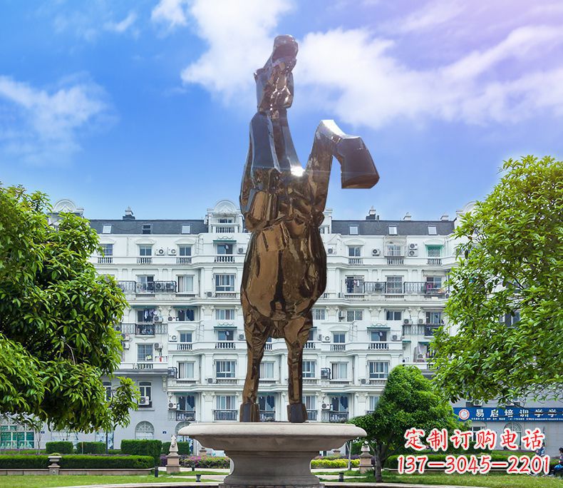内江镜面城市经典不锈钢奔马塑像