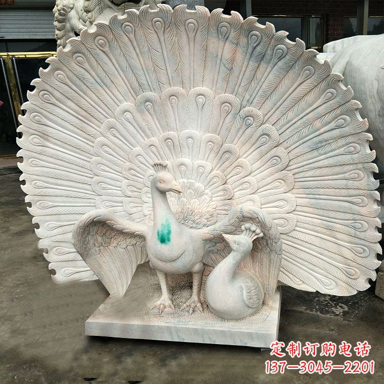 内江汉白玉孔雀雕塑,传统工艺精致塑造