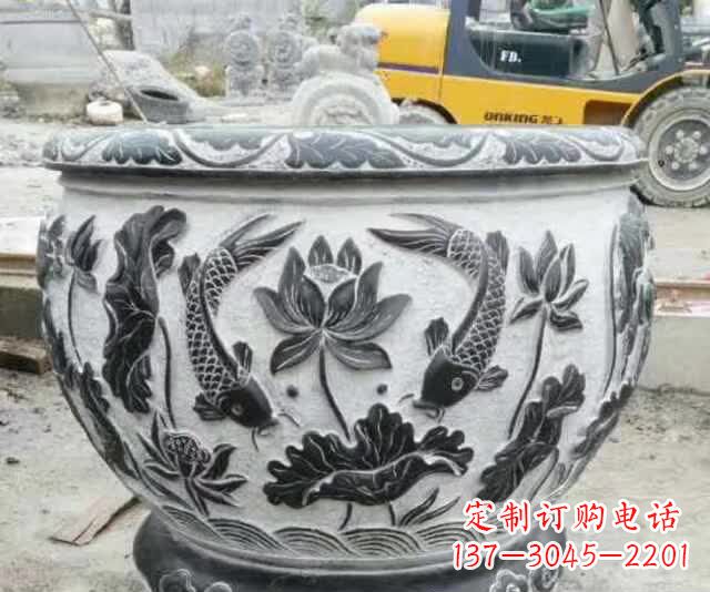 内江鲤鱼石浮雕水缸,清新雅致