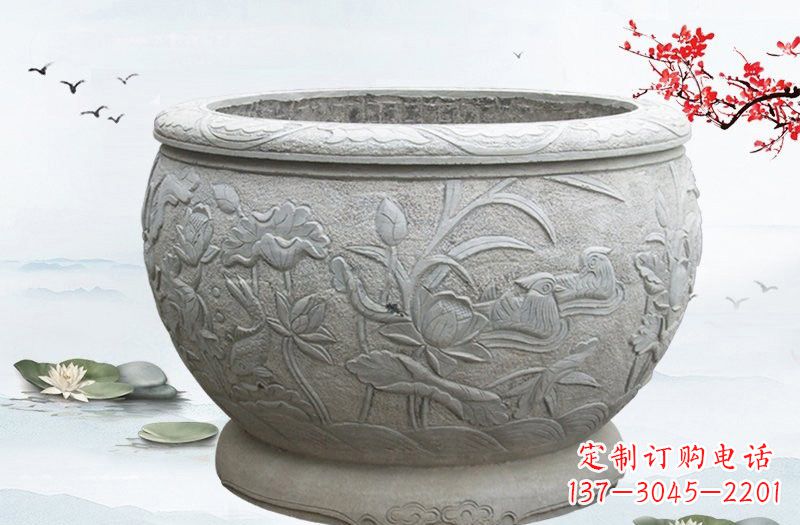 内江连年有余浮雕水缸石雕