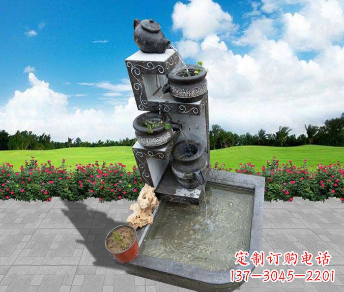 内江流水罐子水槽庭院流水摆件石雕