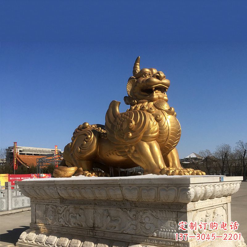 内江鎏金铜獬豸雕塑-给您的园林更多灵魂
