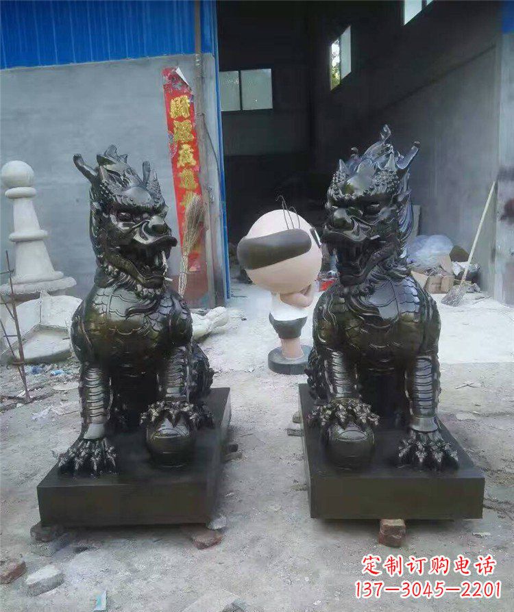 内江门口踩球麒麟古代神兽铜雕