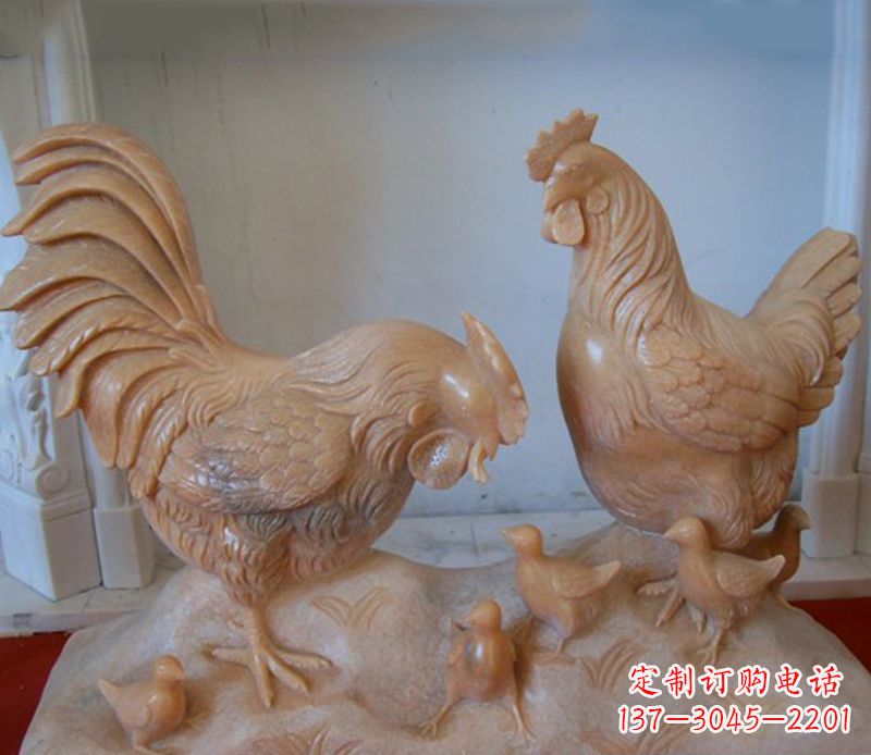 内江中领雕塑--精致石雕母子鸡动物雕塑