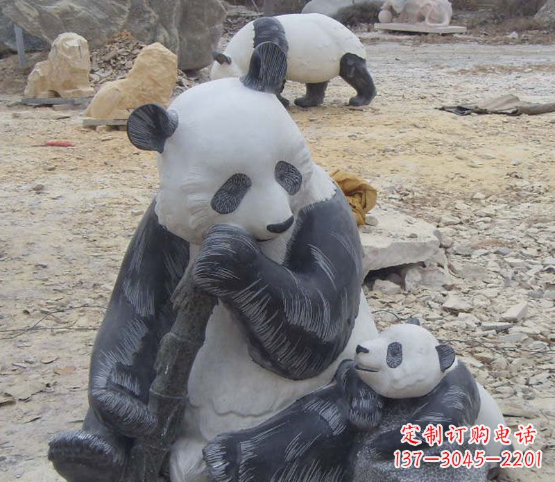 内江母子熊猫石雕仿真动物雕塑
