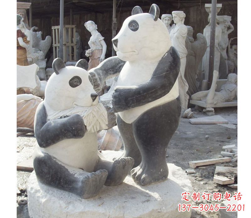 内江母子熊猫石雕,传达真挚的亲情