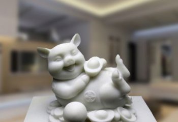 内江汉白玉动物雕塑，招财猪石雕精美装饰