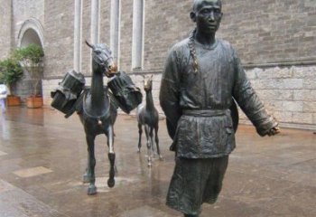 内江中领雕塑专业定制古代人物小品毛驴铜雕