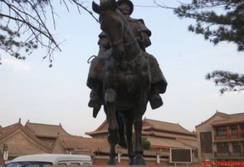 内江雕刻精美的蒙古人骑马铜雕
