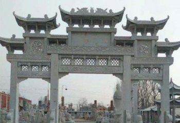 内江三门牌坊石雕，精美汉风石雕装饰景区