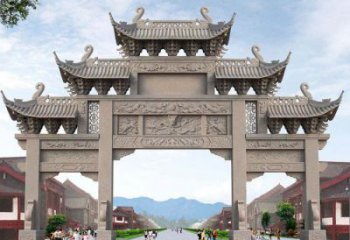 内江景区三门石雕牌楼——精美雕塑定制