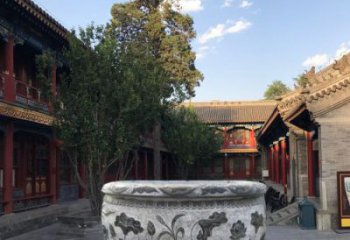 内江连年有鱼石浮雕圆形荷花水缸